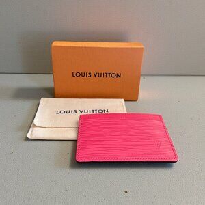 Authentic Louis Vuitton Epi Leather Card Holder | Hot Pink | Box + Bag
